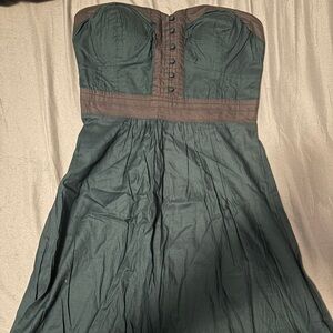 Vintage Y2K American Eagle Outfitters Dark Green Strapless Corset Sundress